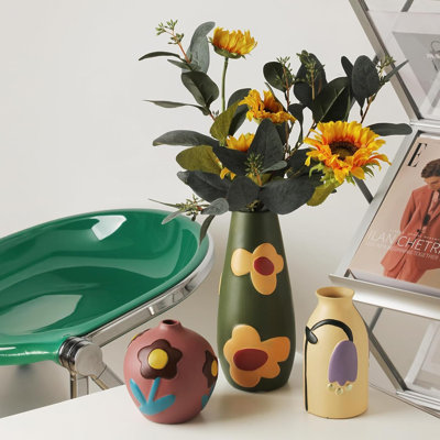 Vase en céramique rétro, ensemble de 3 rustiques colorés