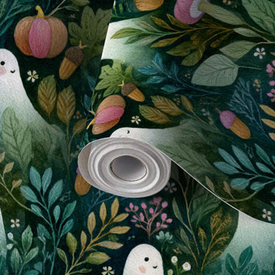 Papier peint auto-adhésif fantaisiste avec citrouille d'Halloween forêt auto-adhésive et amovible 17,7 po x 118 po (45 x 300 cm)