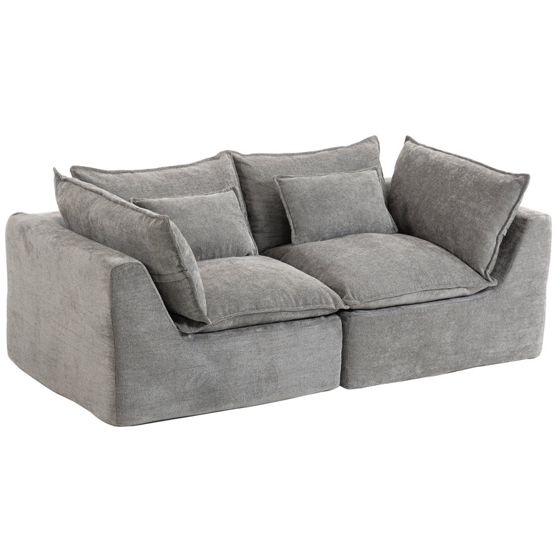Boneless 74.8" Wide Comfy Cloud Couch Loveseat Sofa, Gray