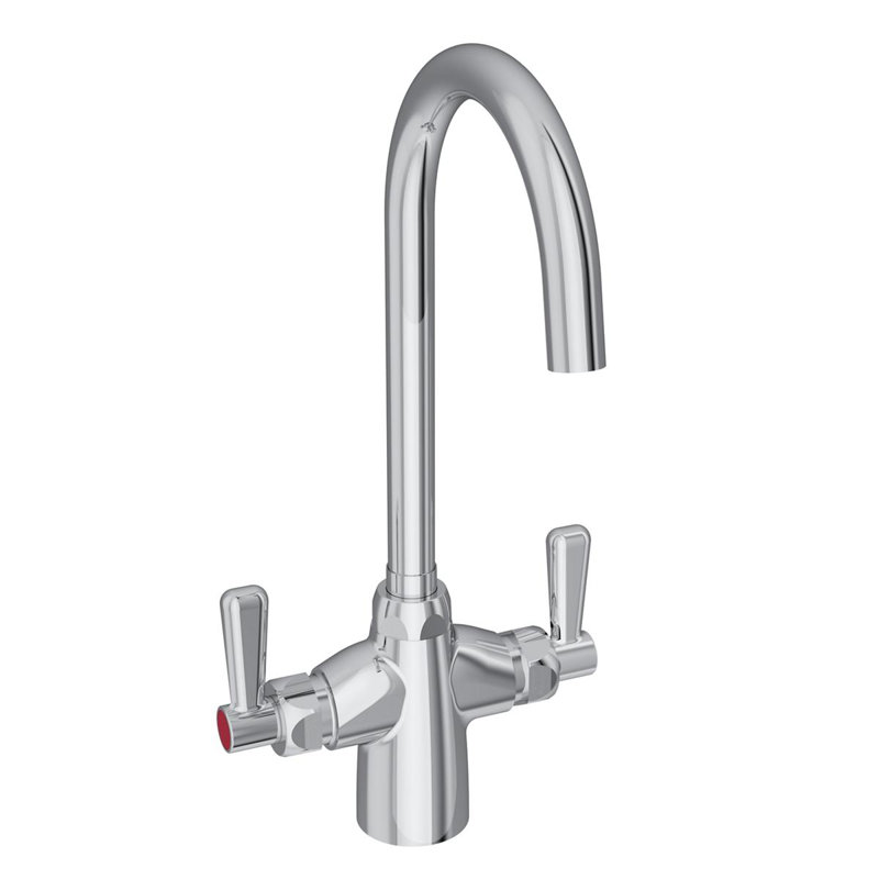 Robinet à écoulement laminaire à un trou avec bec de col de cygne de 5 po et poignées leviers chromées à un trou