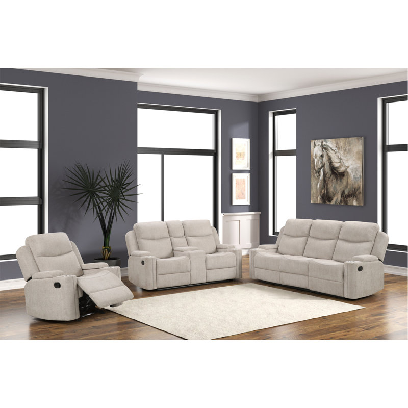 Galya 3 Pcs Light Gray Chenille Living Room Set (Sofa, Loveseat, Chair)
