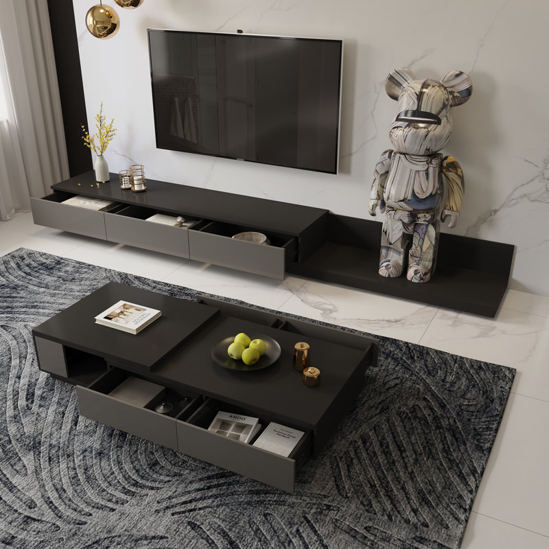 TV Stand For Tvs Up To 85'', Living Room Cabinet Set Includes Extendable TV Stand And Coffe Table With Storage Drawers