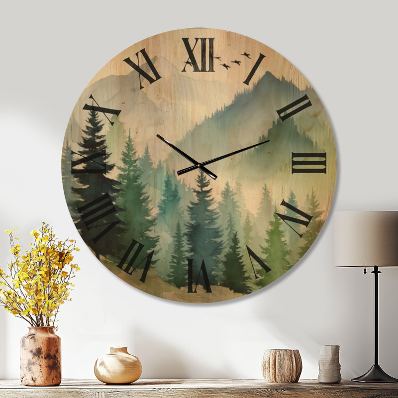 Impression sur horloge murale en bois surdimensionnée Canada - Montagnes aquarelles dans le parc national Jasper, Oversized