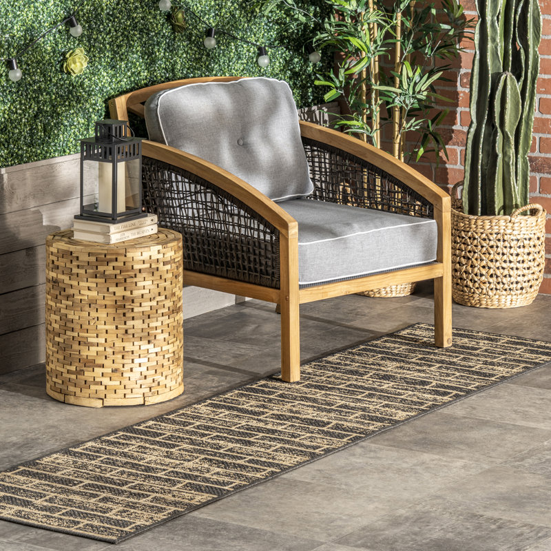 Calyb Geometric Charcoal/Beige Indoor / Outdoor Area Rug, Runner 2' x 8'