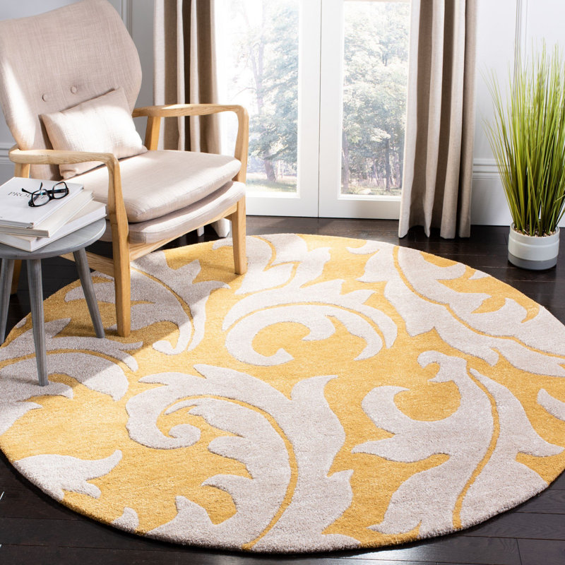 Tapis floral en laine / viscose touffeté à la main Soho, Rond 6 pi