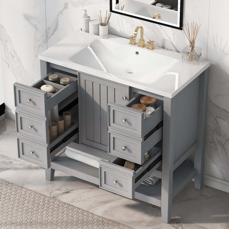 Meuble-lavabo 36 po avec lavabo, Gris