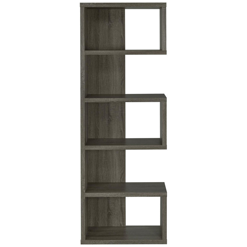 Bibliothèque grise vieillie à 5 tablettes - parfaite pour l'organisation et la présentation de bureau 5 tablettes de style moderne