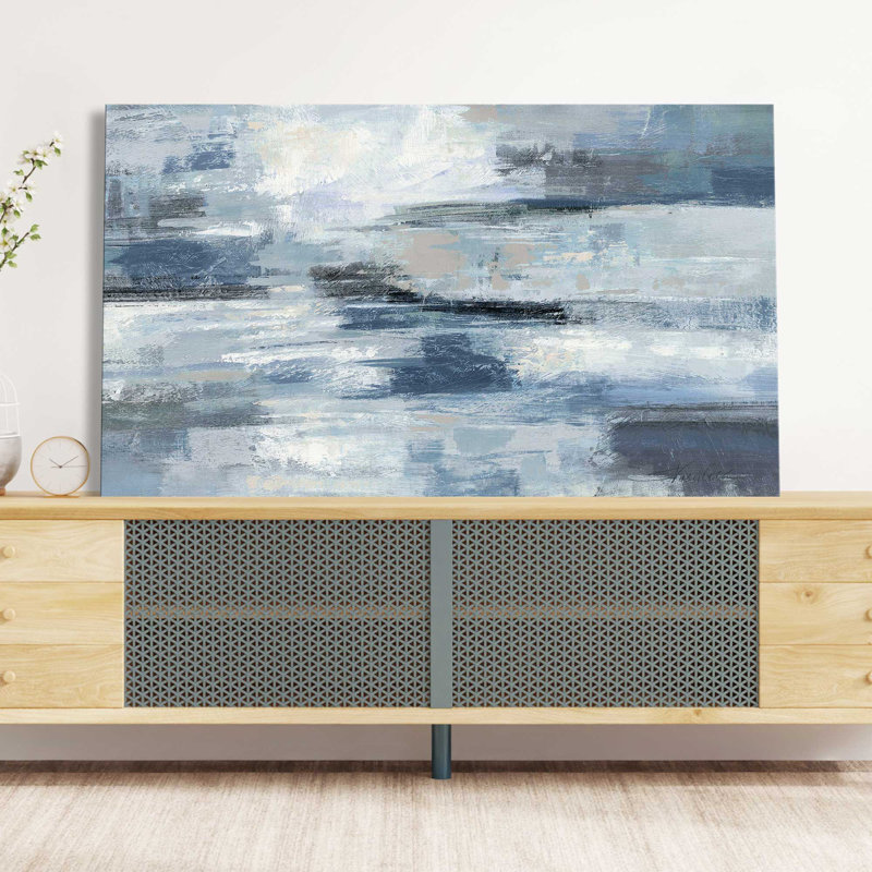 «Clear Water Indigo and Grey Crop», peinture sur toile tendue, 42" H x 72" W x 1.5" D