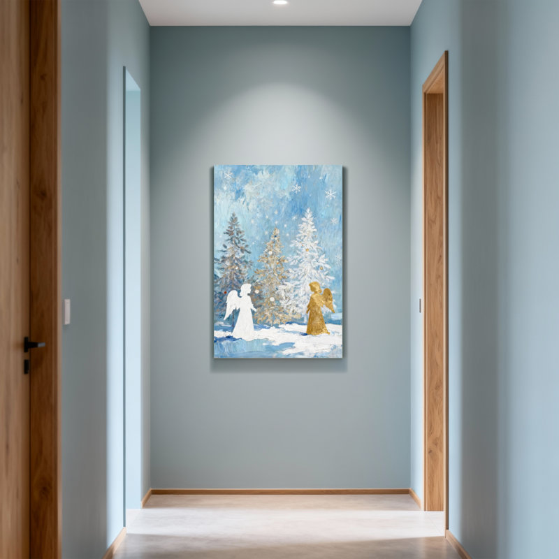 Animals Winter Angels Snowy Trees Christmas Scene, 40" H x 28" W