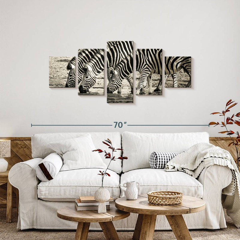 Trois zèbres assoiffés, H 24 po x l 55 po