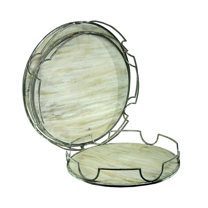 Hispaniola Tray - Set of 3, White Washed/Silver