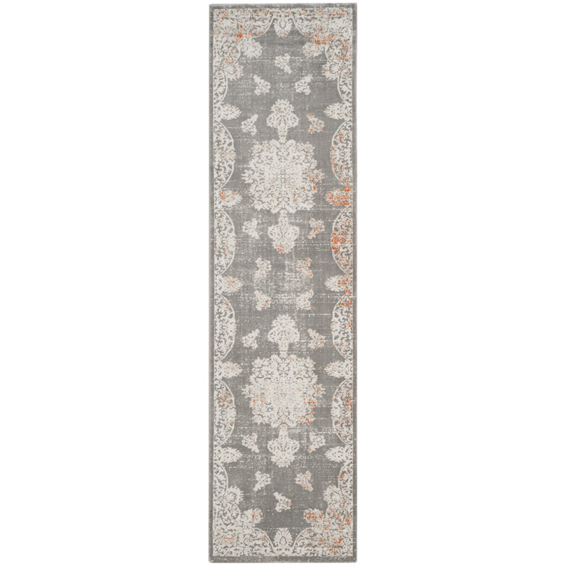 Tapis oriental gris / ivoire Alpine, Tapis de couloir 2 pi 2 po x 8 pi