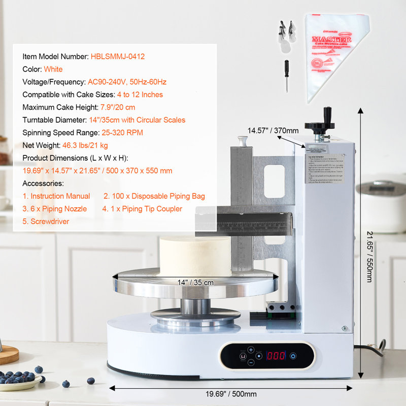Machine à décorer le gâteau, H 21,65 po x L 19,69 po x l 14,57 po, Blanc