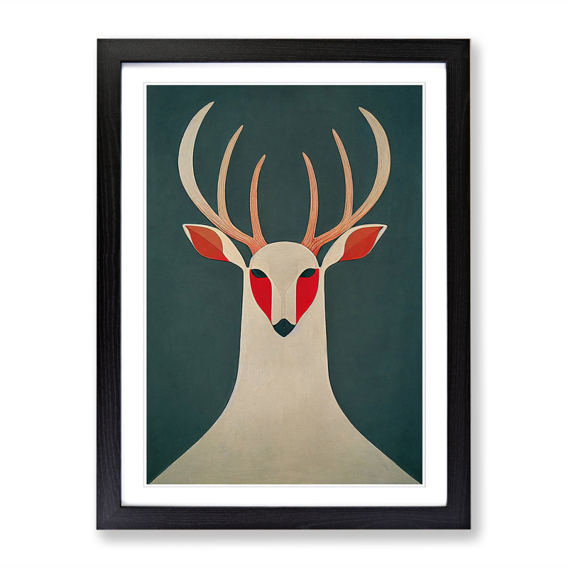 Unique Deer Abstract Vol.1 - Single Picture Frame Print, Black, 64cm H x 46cm W x 2cm D