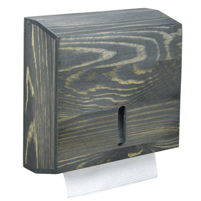 Distributeur de papier essuie-tout mural en bois - Porte-serviettes de salle de bain pliable en C et en Z verrouillable, gris vieilli