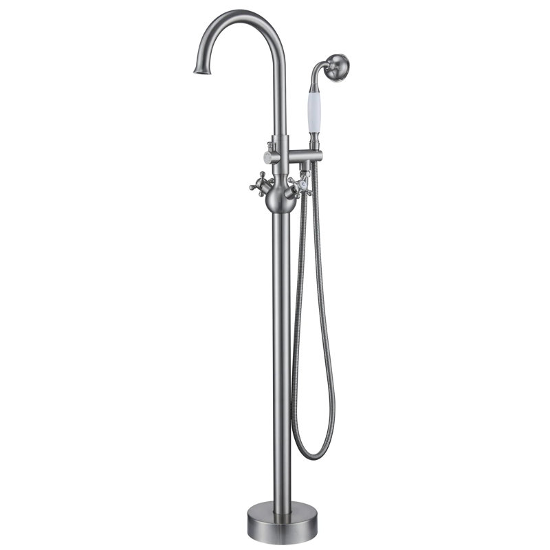 2 Handle FLOOR MOUNT Clawfoot Tub Faucet with Diverter, Brushed Nickel