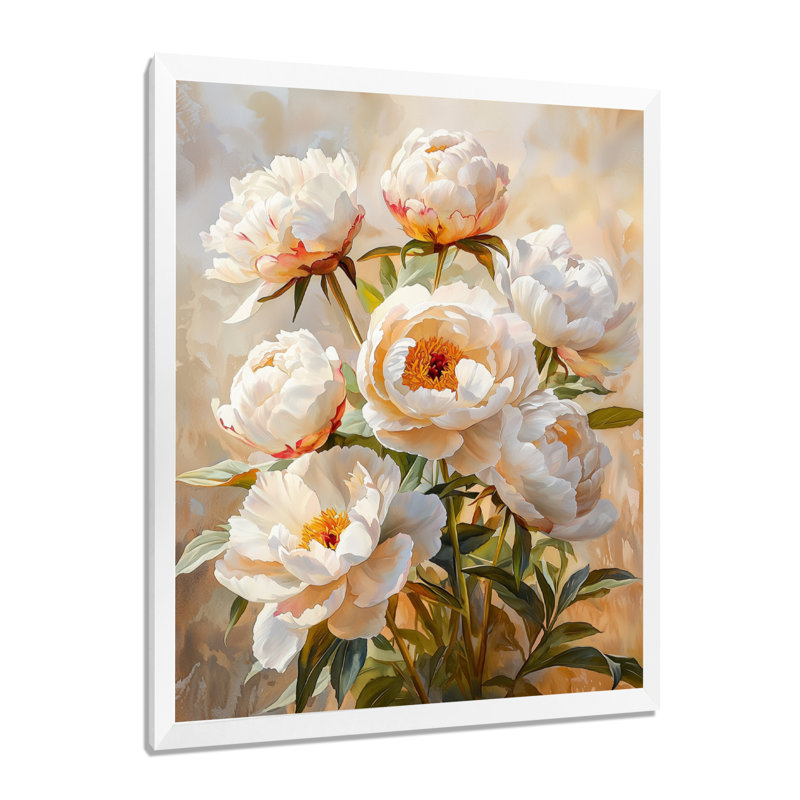 Basham - Floral Canvas Wall Art, H 32 po x l 16 po, Reproduction encadrée d'une seule photo, Blanc