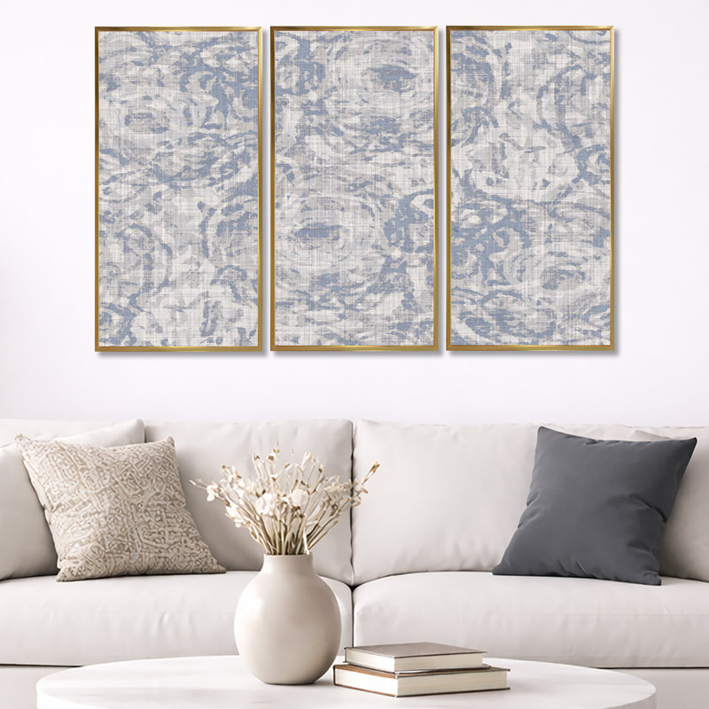 Ensemble de 3 reproductions d'art sur toile encadrées rétro "Modern Farmhouse Flower IV", H 28 po x l 36 po, Doré