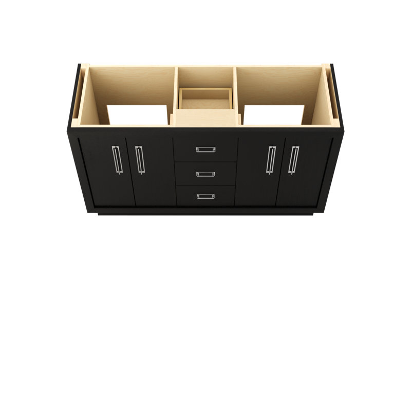 Meuble-lavabo double Avalon, Noir classique, 60", Chrome poli