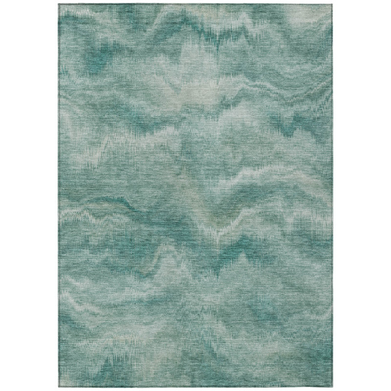 Machine Washable Indoor/Outdoor Xhevrie Teal Rug, Rectangle 8' x 10'