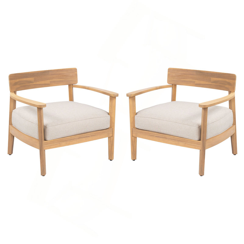 Fauteuil club en bois d'acacia avec coussin de siège Mallorca, ensemble de 2, 2