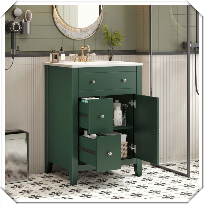 Meuble-lavabo moderne avec tiroirs en céramique, Vert