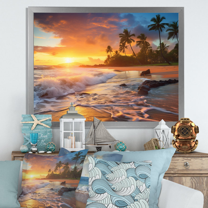 Photo de plage Sunset Serenade X, Cadre simple argenté, H 24 po x l 32 po x P 1 po
