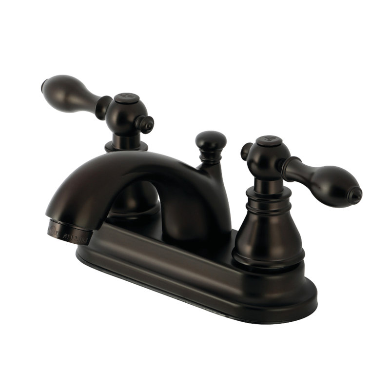 Kingston Brass American Classic Two-Handle 3-Hole Deck Mount 4" Centerset Bathroom Faucet with Plastic Pop-Up
