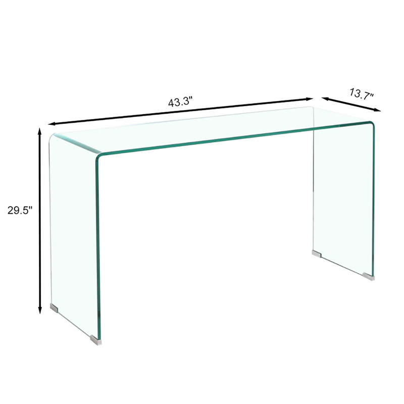 Console en verre, console en verre trempé transparent avec bureaux à bords arrondis, table de canapé