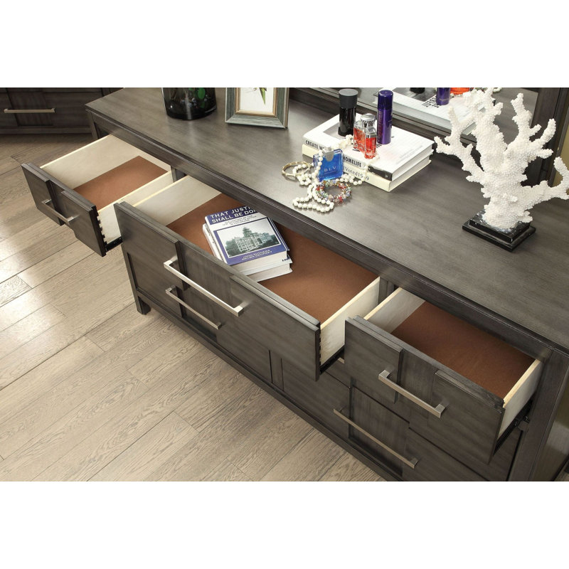 Commode double 7 tiroirs Apinya, Gris