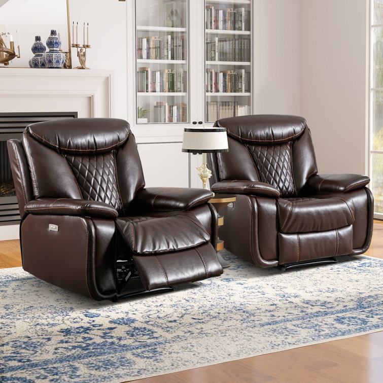 Mehrab 40.6" Wide Modern Diamond Recliner With Power Button And USB (Set of 2)