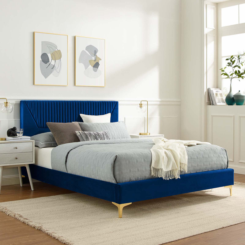 Modway Yasmine Channel Tufted Performance Velvet Platform Bed, Dusty Rose, Full / Double