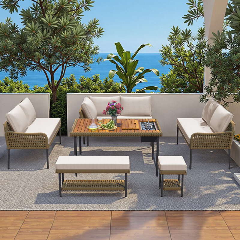 6-Piece Rope Patio Furniture Set, Brown