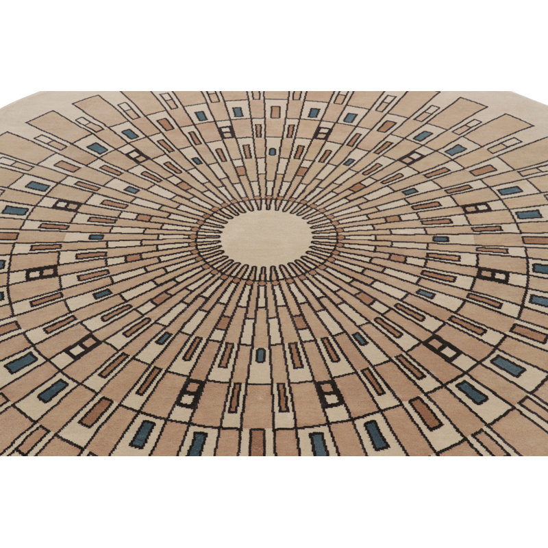 Rug & Kilim’S French Art Deco Style Circle Rug In Beige With Geometric Patterns