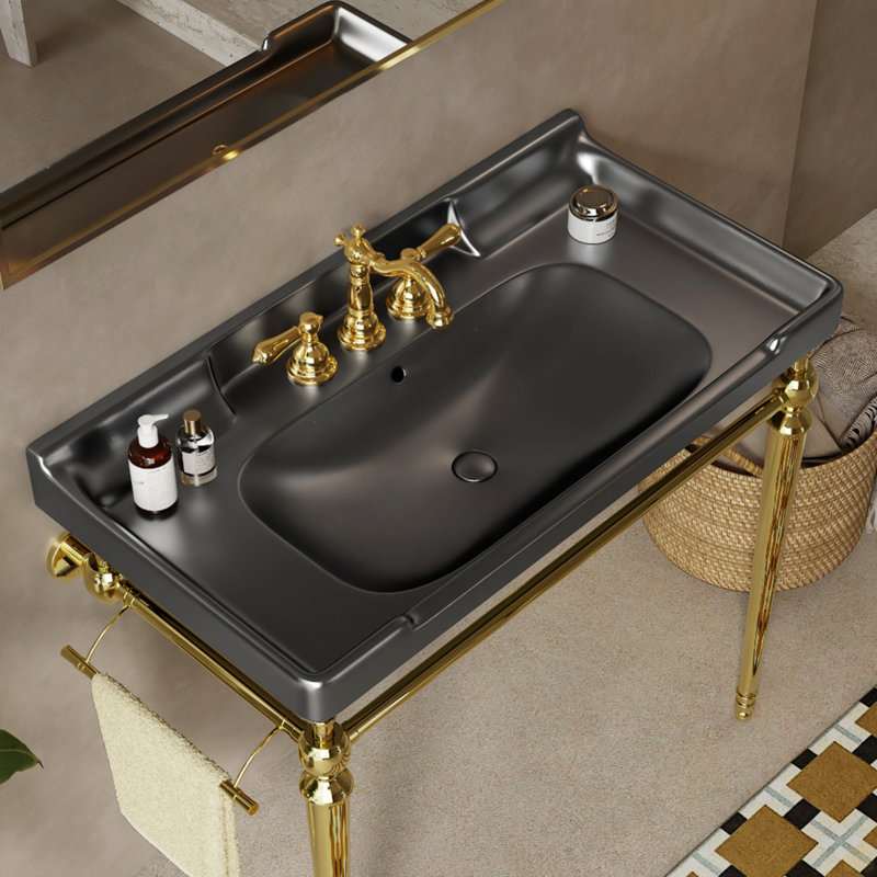 Lavabo de salle de bain en céramique 36 po avec 3 trous pré-percés, sans armoire ni robinet, Vert