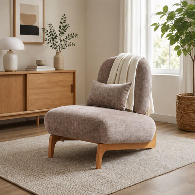 Fauteuil d'appoint moderne sans accoudoirs de 30,1 po de hauteur, base en bois courbé en C, siège en lin et coussin lombaire, dossier haut, pour le salon / chambre à coucher / coin lecture.