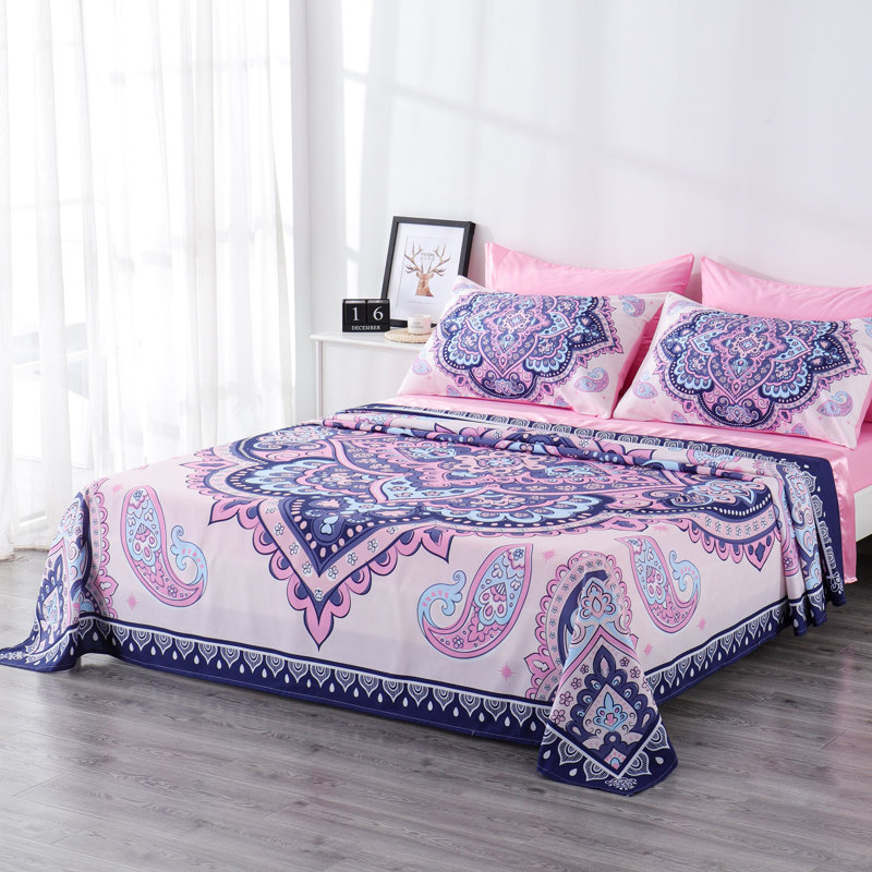 Ensemble de draps 6 pièces Polycotton, Courtepointe pour grand lit + 5 pièces supplémen, Rose bébé