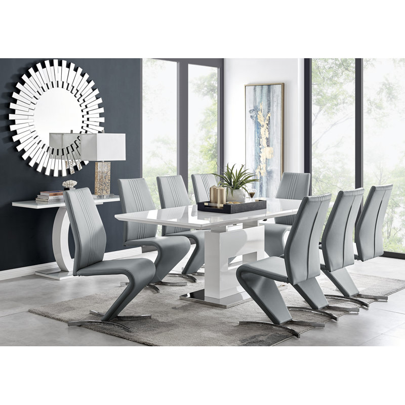 Eubanks Dining Set with 8 Chairs, Grey