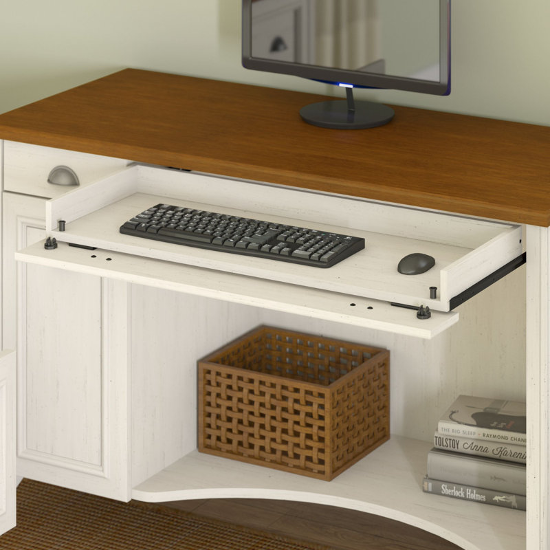 Ensemble de bureau d'ordinateur avec huche 3 pièces Akyrie, Blanc antique