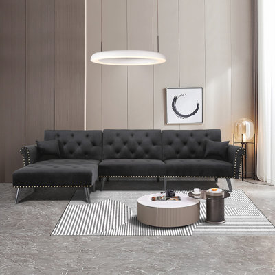Canapé-lit et chaise longue réversible en velours de 115 po avec repose-pieds Arachaun