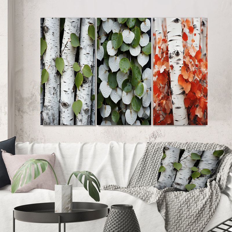 «White Forest Trees In Aspen Colorado», 3 pièces sur toile, Toile tendue, H 28 po x l 36 po