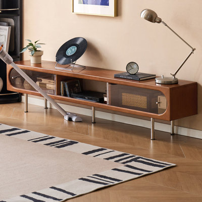 Rubber Wood TV Stand with Open Shelf