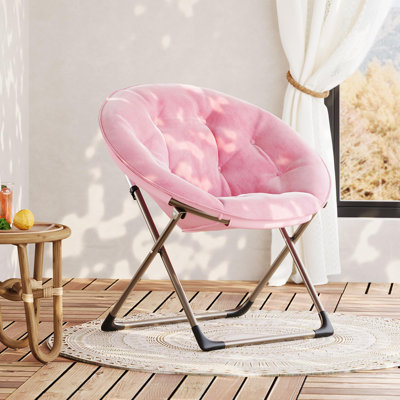 Oversized Foldable Faux Fur Saucer Chair with 300 Lb Metal Frame, Curved Back, and No Assembly For Small Rooms