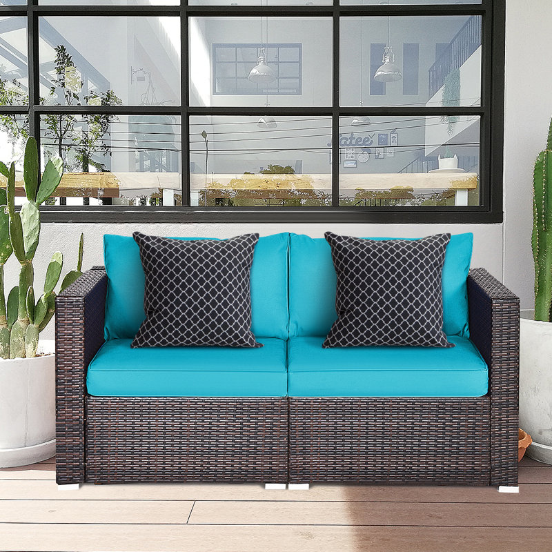 59'' Wide Straight Wicker Loveseat with Cushions, Turquoise