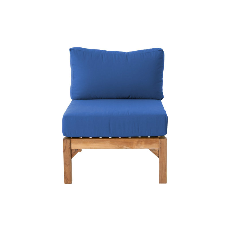 Chaise longue sans accoudoirs en teck avec coussins Sunbrella Monterey, Saphir