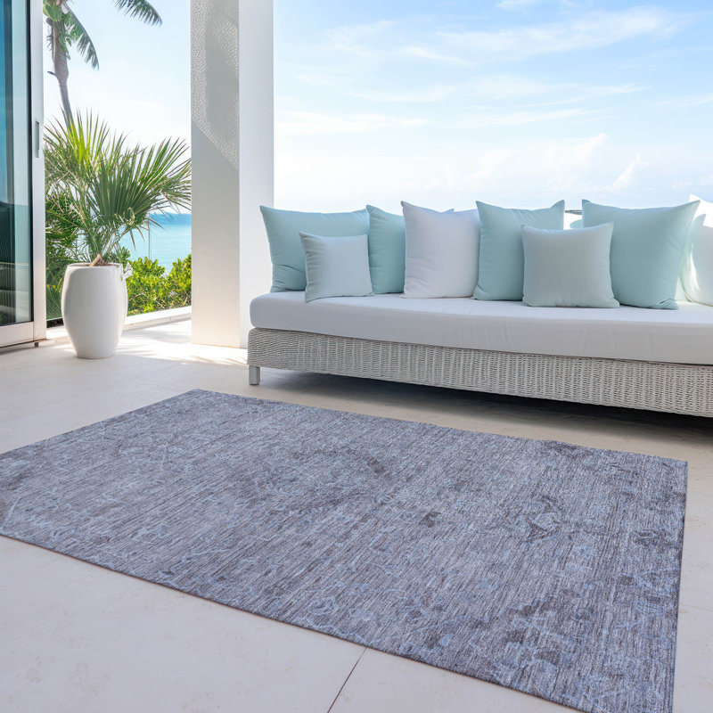 Malia Blue Washable Indoor-Outdoor Rug - , 10' x 14'