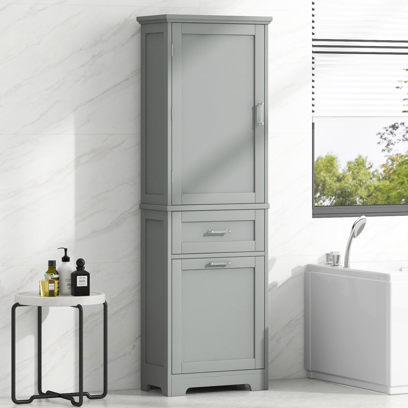 Tall Bathroom Storage Cabinet, Freestanding Storage Cabinet With Two Different Size Drawers And Adjustable Shelf, MDF Board With Painted Finish
