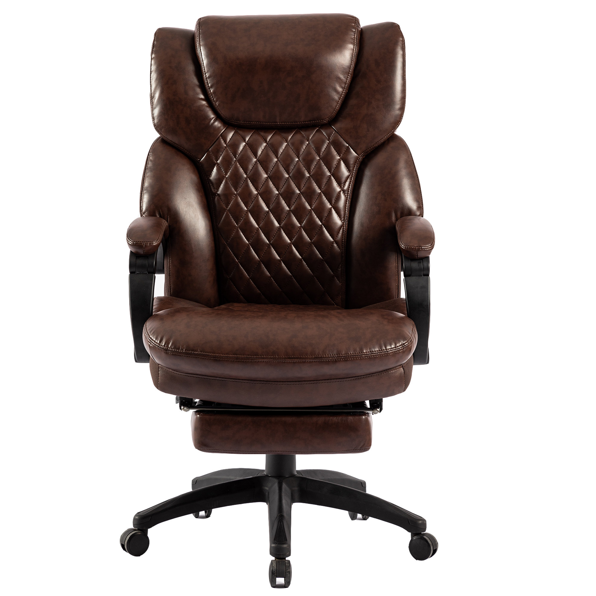 Ergonomic Bonded Leather Computer Chair with Adjustable Tilt Tension Padded Armrests Red Barrel Studio Upholstery Color: Dark Brown