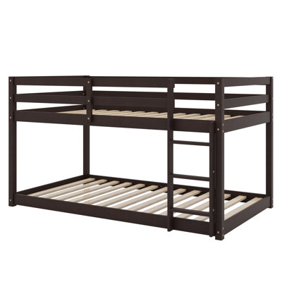 Floor Bunk Bed with Ladder, Upper and Lower Platforms Featuring Reinforced Slats