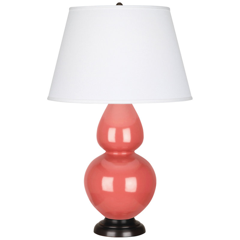 Double Gourd Table Lamp, White , Matte Steel Blue/Antique Brass